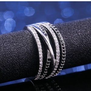 Infinity Silver Ring Black & White Sapphire Ring